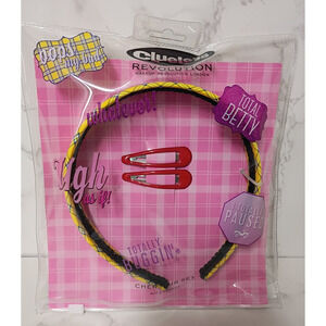 Clueless x Revolution Cher Yellow Plaid Headband & Red Hair Clips - NEW